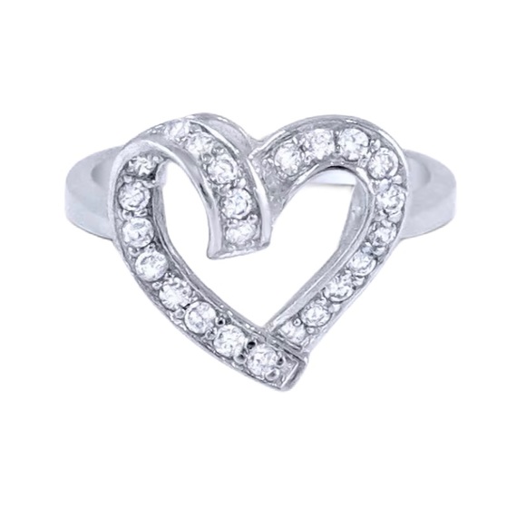 Jewelry - Love Heart Shape Promise Ribbon Ring 925 Sterling Silver Micro Pave CZ White
